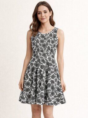 Under Skies Black and White Floral Mini Lined dress Size S